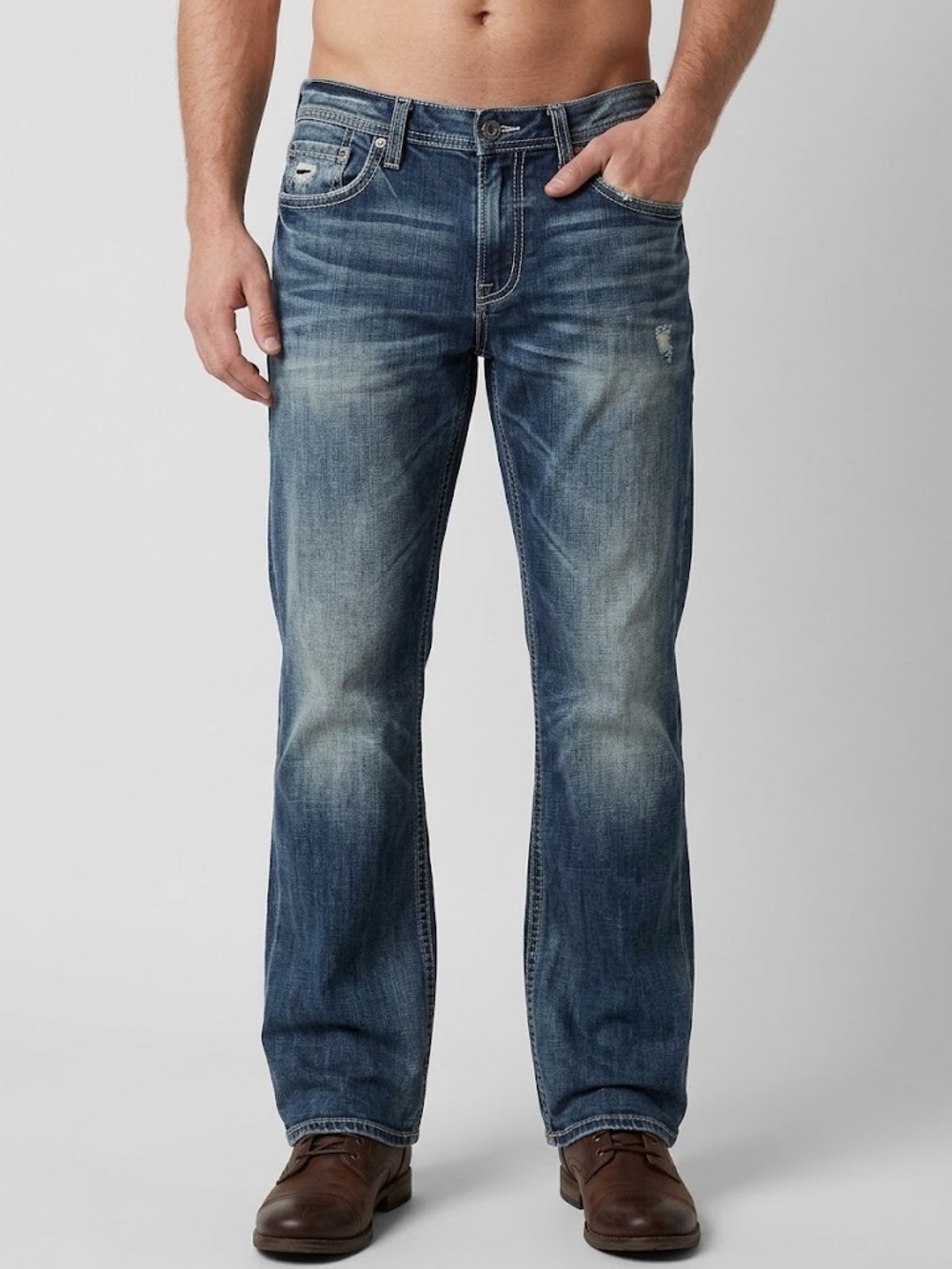BKE Men's Faded Blue Bootcut Jeans 32 x 31